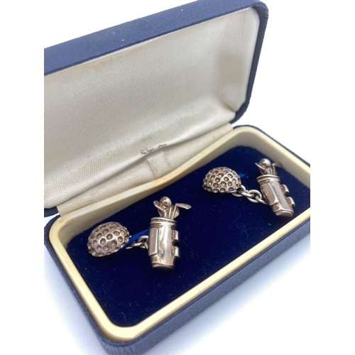 64 - Golfers SILVER CUFFLINKS, attractive and unusual pair of silver cufflinks, each cufflink having a go... 