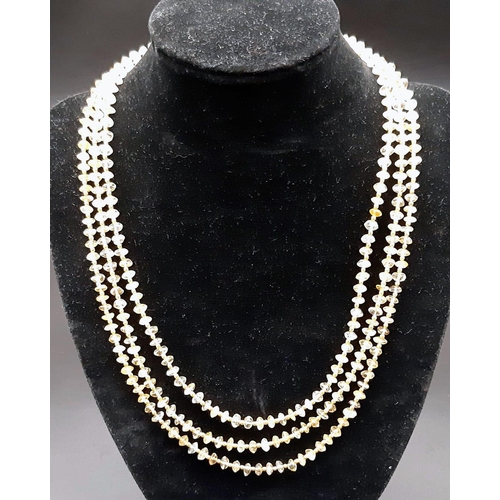 589 - A three strand necklace with Citrine. Necklace length: 45-52 cm, weight: 42 g.