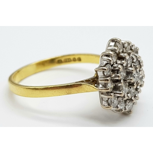 457 - AN 18K GOLD 19 STONE DIAMOND CLUSTER RING WITH 1.5CT DIAMONDS. 5.4gms size R