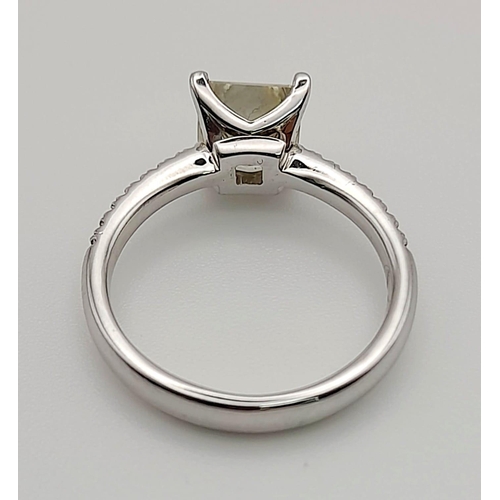 51 - 18K White Gold Diamond Solitaire 4 Claw Princess Cut Ring 2ct with Diamond Shoulders 
Size N 4.1g