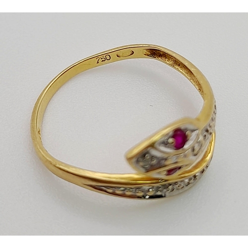 315 - 14k Yellow Gold Diamond & Ruby Snake Ring 1.3g. Size I