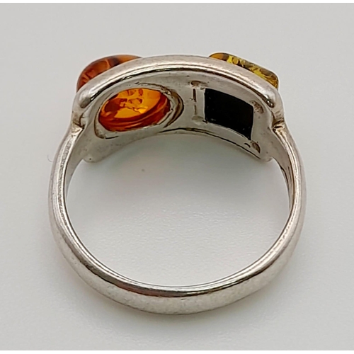 435 - Sterling Silver 2 Stone Amber Ring. Size K 3g.