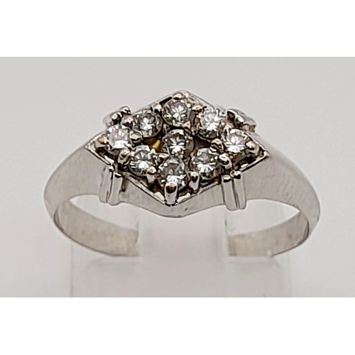 72 - 18K White Gold Diamond Cluster Ring 3.5g 0.35ct 
Size P