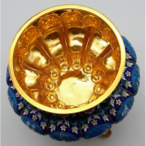 150 - A Magnificent Russian Silver Gilt and Cloisonné Enamel Gem-Set Centrepiece. Blue enamel foundation w... 