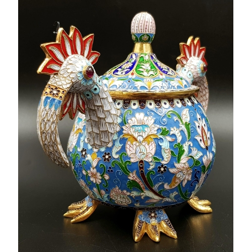 178 - A Spectacular Russian Silver-Gilt and Cloisonné Enamel Lidded Sugar Bowl. Richly gilded interior wit... 