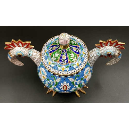 178 - A Spectacular Russian Silver-Gilt and Cloisonné Enamel Lidded Sugar Bowl. Richly gilded interior wit... 