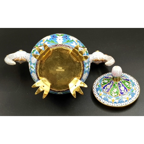 178 - A Spectacular Russian Silver-Gilt and Cloisonné Enamel Lidded Sugar Bowl. Richly gilded interior wit... 