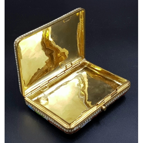 233 - A Beautifully Crafted  Russian Silver Gilt and Cloisonné Enamel Cigarette Case. Red base enamel with... 