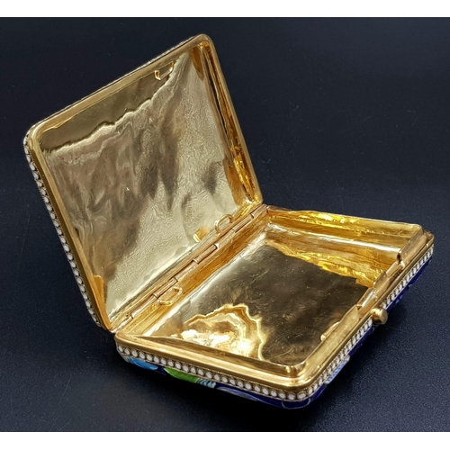 226 - A Stunning Colourful Russian Silver Gilt and Cloisonné Enamel Cigarette Case. Blue base enamel with ... 