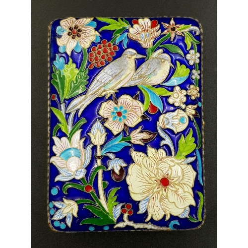 226 - A Stunning Colourful Russian Silver Gilt and Cloisonné Enamel Cigarette Case. Blue base enamel with ... 