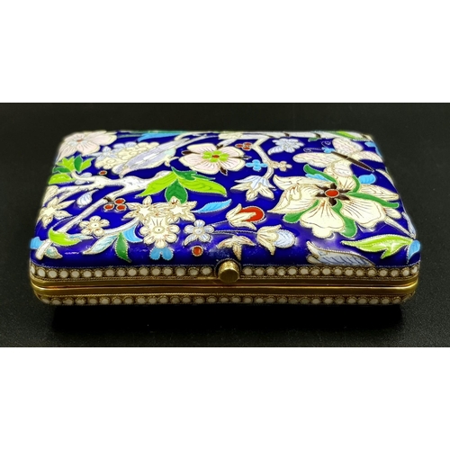 226 - A Stunning Colourful Russian Silver Gilt and Cloisonné Enamel Cigarette Case. Blue base enamel with ... 