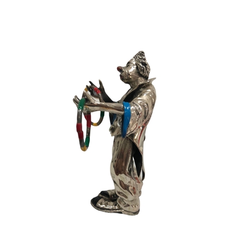 299 - A huge solid silver and enamel figurine of a Clown with Guitar and balloons, by Vittorio Angini.

Ma... 