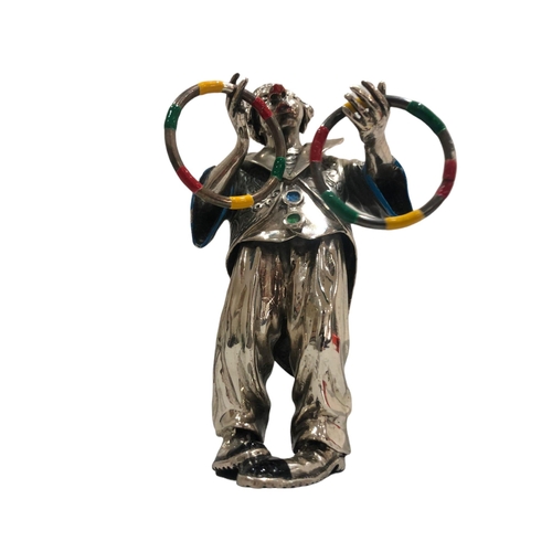 299 - A huge solid silver and enamel figurine of a Clown with Guitar and balloons, by Vittorio Angini.

Ma... 