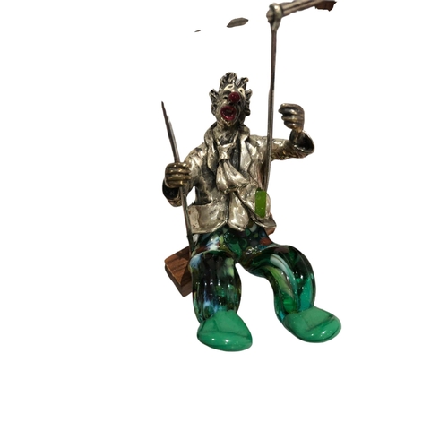 313 - A large solid silver, enamel and Murano glass figurine of a Clown swinging by Vittorio Angini- rare ... 