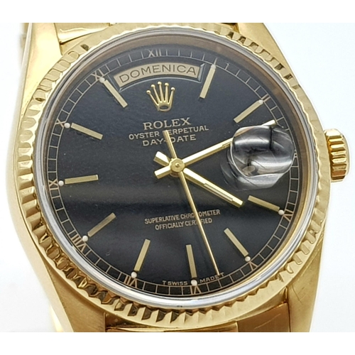 22 - A gents, 18 K yellow gold ROLEX, oyster perpetual, Day Date, 1997 model in very good condition and w... 