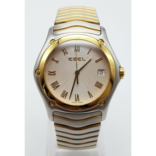 28 - EBEL 2 TONE STEEL/GOLD QUARTZ BIMETAL WATCH, CIRCULAR CREAM FACE GOLD DIAL AND BEZEL, 38MM CASE
COME... 