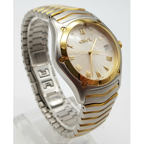 28 - EBEL 2 TONE STEEL/GOLD QUARTZ BIMETAL WATCH, CIRCULAR CREAM FACE GOLD DIAL AND BEZEL, 38MM CASE
COME... 