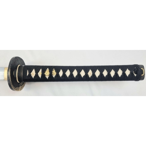 388 - Excellent Condition Hand Forged Japanese Katana in Highly Decorated Wood Saya (Scabbard) Brass Tsuba... 