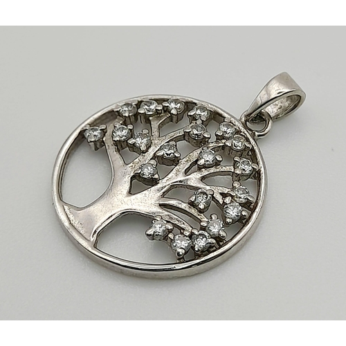 422 - Sterling Silver Tree of Life Stone Set Pendant/Charm 1.8g