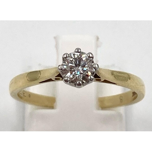 465 - AN 18K GOLD SOLITAIRE DIAMOND RING .33CT STONE.  2.53gms   size N