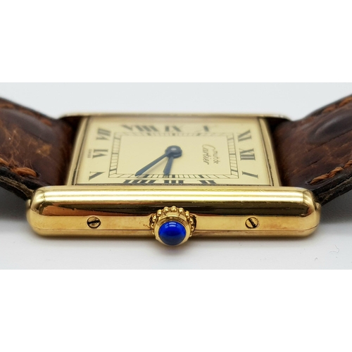 61 - A gents Must de Cartier, silver, gold plated watch with Crocodile leather strap. Quartz, Swiss movem... 