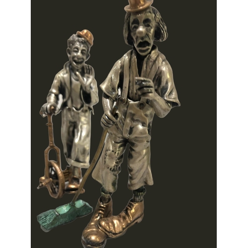 327 - Large solid silver figurine set-of 3  Clowns each with different smiles and items in hand by Vittori... 