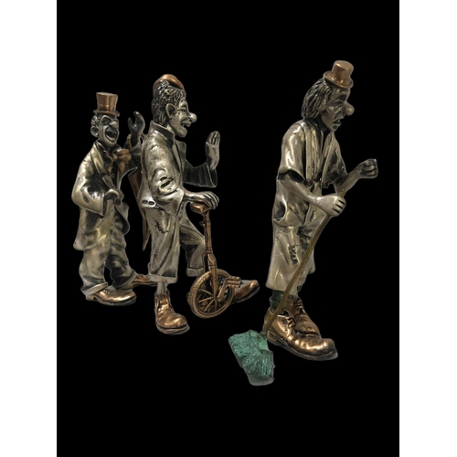 327 - Large solid silver figurine set-of 3  Clowns each with different smiles and items in hand by Vittori... 