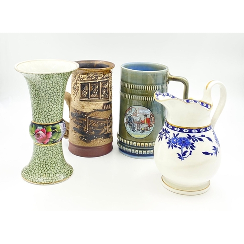 975 - Four Interesting Ceramic Pieces - Minton Cream Jug, Benskins tankard, Winton vase, Wyman Tankard. Va... 