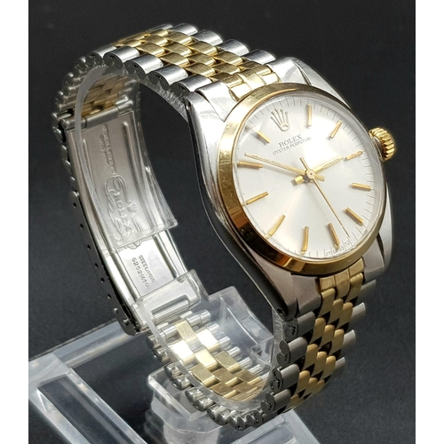 68 - A unisex ROLEX Oyster Perpetual stainless steel and 18 K yellow gold watch. 31 mm dial, white face w... 