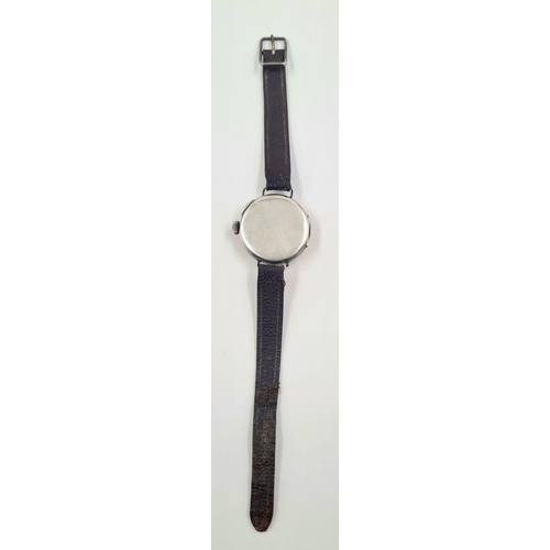 344 - Antique First World War Officers Silver Trench Watch in good working order on original strap