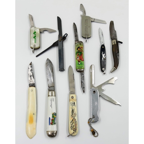 529 - 10 Vintage Commemorative Penknives including Mercedes, Ford, Federal Steam Navigation Co. Etc