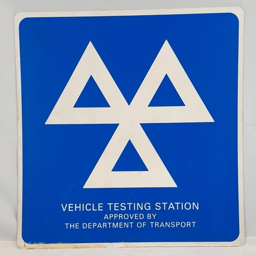 995 - A Large Plastic Department of Transport Vehicle Testing Sign. 60 x 60cm