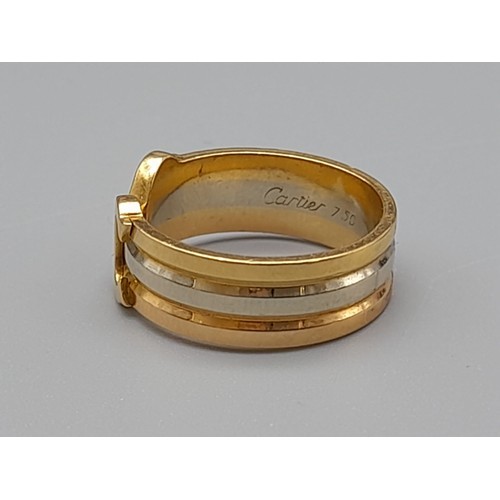 297 - A Cartier 18K Gold Trio-Coloured Double-C Ring. Size G. 4.2g. In very good condition.