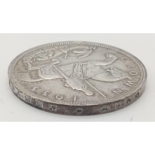 386 - Two 1935 George V Rocking Horse Silver Crown Coins. 
56.55g total weight. Very fine condition but pl... 