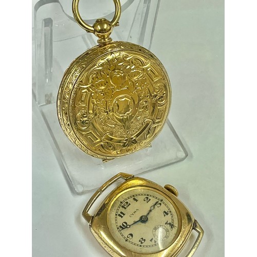 269 - Antique yellow metal ladies pocket watch & other wristwatch case AF, ladies ticks if shaken