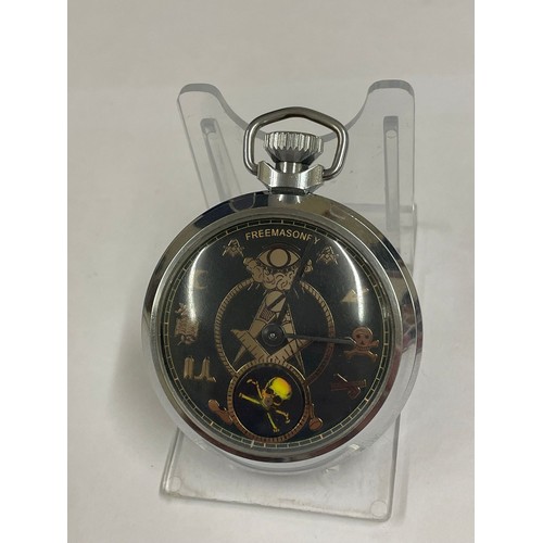 275 - Vintage Masonic automaton pocket watch ( rotating skull ) Working