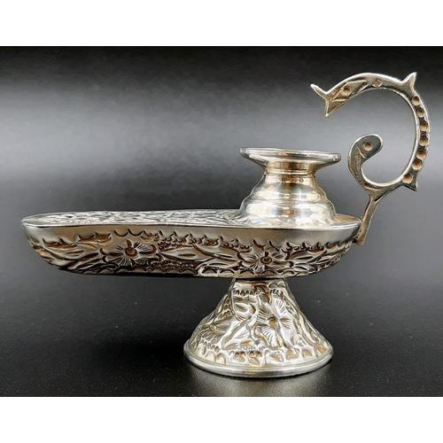 367 - A Vintage Egyptian Embossed Decorative Genie Lamp Candle Holder. Hallmarks for Cairo - 900 purity si... 