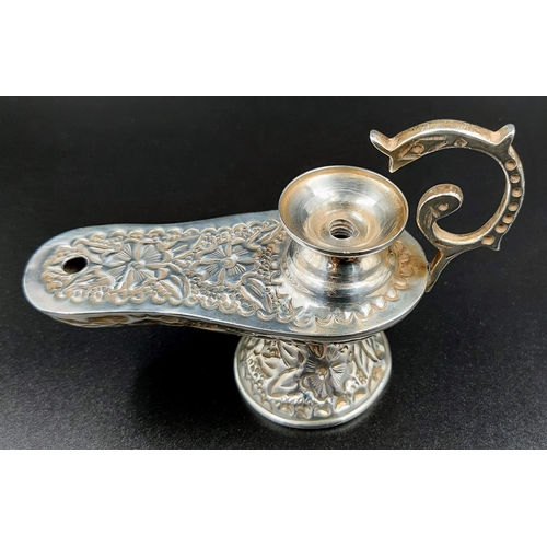 367 - A Vintage Egyptian Embossed Decorative Genie Lamp Candle Holder. Hallmarks for Cairo - 900 purity si... 