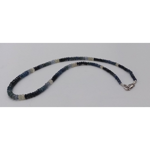 432 - 89cts Single Strand Shaded Sapphire Gemstone Necklace with 925 Silver Clasp