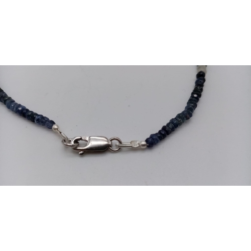 432 - 89cts Single Strand Shaded Sapphire Gemstone Necklace with 925 Silver Clasp