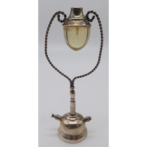 493 - A Vintage Egyptian Silver Lamp Ornament. Hallmarks for Cairo - 900 silver purity. 14cm tall. 58g