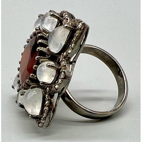 298 - A very impressive 9.45cts Cushion Cut Hessonite Garnet centre stone ring with Moonstones (5.60cts) a... 