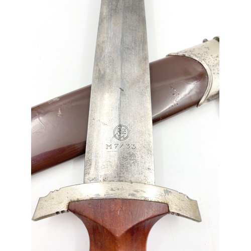 283 - 3rd Reich S.A Dagger. RZM Marked M7/33: For the maker F.W. Höller, Solingen. The dagger is a little ... 