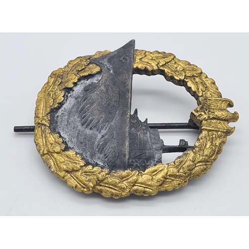 257 - WW2 German Kriegsmarine Destroyer Badge. Maker: Schwerin-Berlin. With correct steel pin.