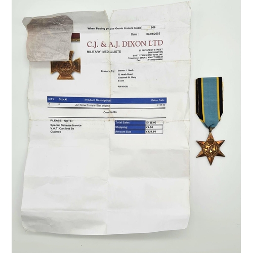 282 - Guaranteed 100% Original Air Crew Europe Medal. With original 2002 purchase receipt