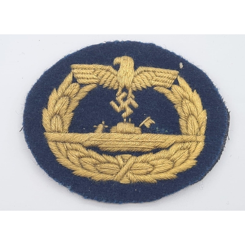 289 - 3rd Reich U-Boat Crew Badge. Maker: Schwein Berlin & cloth patch