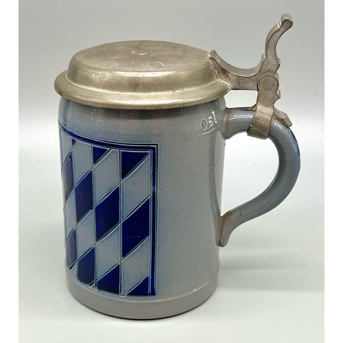 544 - WW1 Bavarian Lidded Stein “For the Kaiser & The Reich”