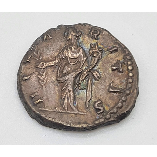 576 - An Ancient Roman Silver Faustina Denarius Coin. 3.2g.
Please see photos for conditions. A/F.