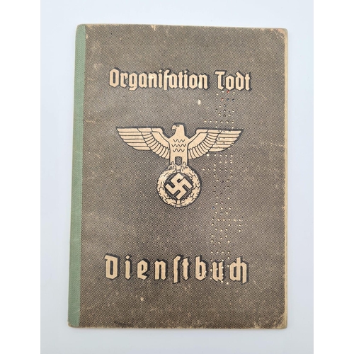 173 - RARE 3rd Reich Organisation Todt Dienst Buch (Service Book) with lots of stamped entries inc his med... 