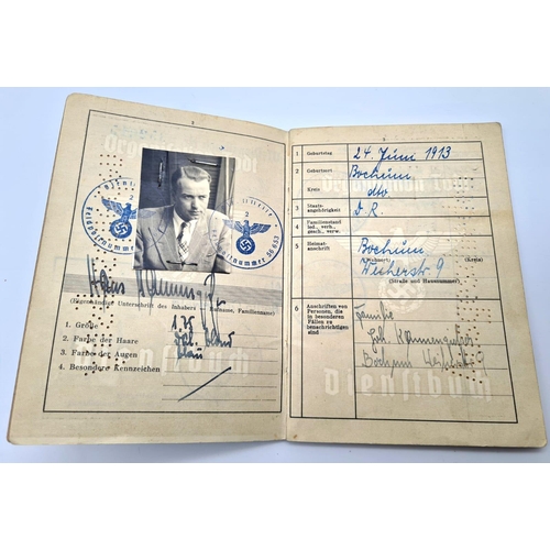 173 - RARE 3rd Reich Organisation Todt Dienst Buch (Service Book) with lots of stamped entries inc his med... 